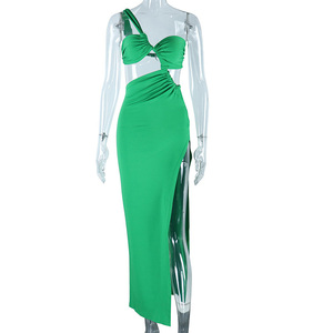 Tốt Nhất Bán 2024 Xiên Vai Buổi Tối Đảng Slit Dresses Cho Phụ Nữ Halter Không Tay Dài Ăn Mặc - Product Image 5