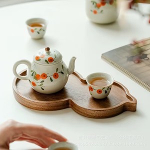 Walnut Wood Gourd <b>Tea</b> <b>Tray</b> With Fruit Plate Household Dry Brewing Table Heat Resistant - Product Image 4