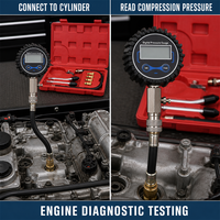 Kit de testeur de compression numérique avec manomètre, tuyau, adaptateurs en laiton et sondes d'extension pour le test des cylindres de moteur