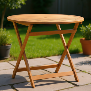 Solid Eucalyptus Wood Folding Patio <b>Table</b> 35.4 In Round Outdoor Furniture - Product Image 2