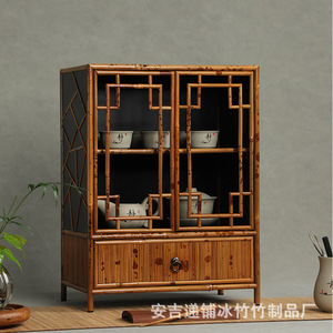 Green Cool Bamboo Storage Cabinet Rattan Vintage Standing Type <b>Desktop</b> Organizer Durable - Product Image 2