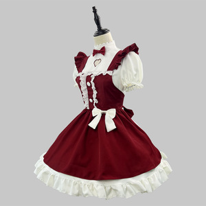 Lolita Maid Outfit Claret Polyester Anime Cosplay Costume Winter 2024 Game Role Playing Dress With Headband - Product Image 3