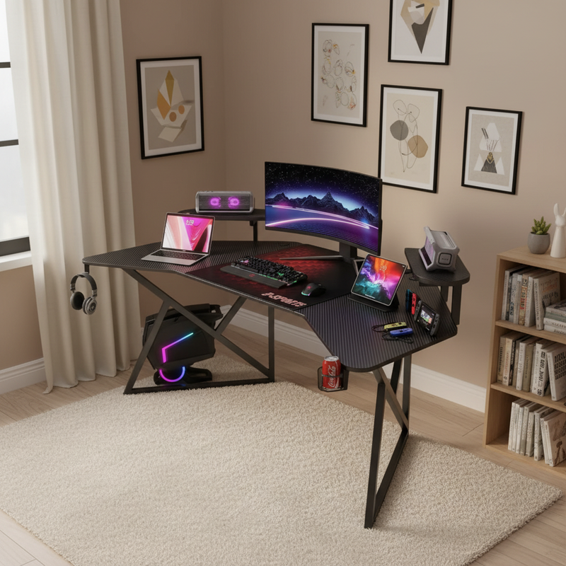 Metal Computer Table Modern Black Gaming