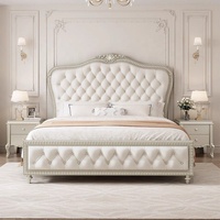 Lit double luxueux de style américain, en cuir, avec cadre en bois massif, pour chambre principale ou usage nuptial