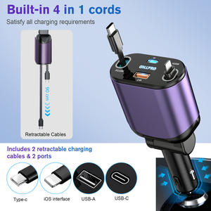 铝合金，带<span class=keywords><strong>2</strong></span>根伸缩式电缆60w快速充电4合1车载充电器，适用于C型和iPhone - Product Image 6