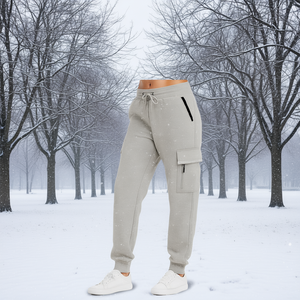 Pantalon cargo décontracté pour femme, coupe ample, taille mi-haute élastique, doublure polaire coupe-vent, couleur unie, longueur intégrale (S-3XL) - Product Image 2