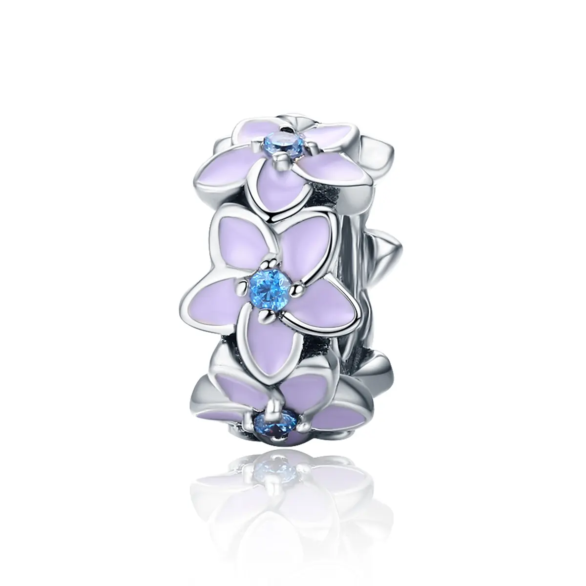 Real 925 Sterling Silver Romantic Orchid Silicon Stopper Beads fit Original DIY Charm Bracelet Women Jewelry Gift SCC601