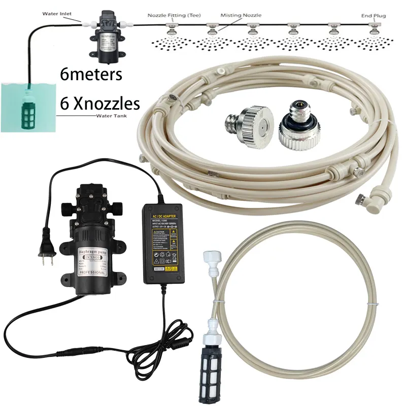 6/9/12/15/18M Lagedruk Misting Koelsysteem Met Pomp Voor Buiten Terras Misting Systeem Ventilator Koeler Water Spray