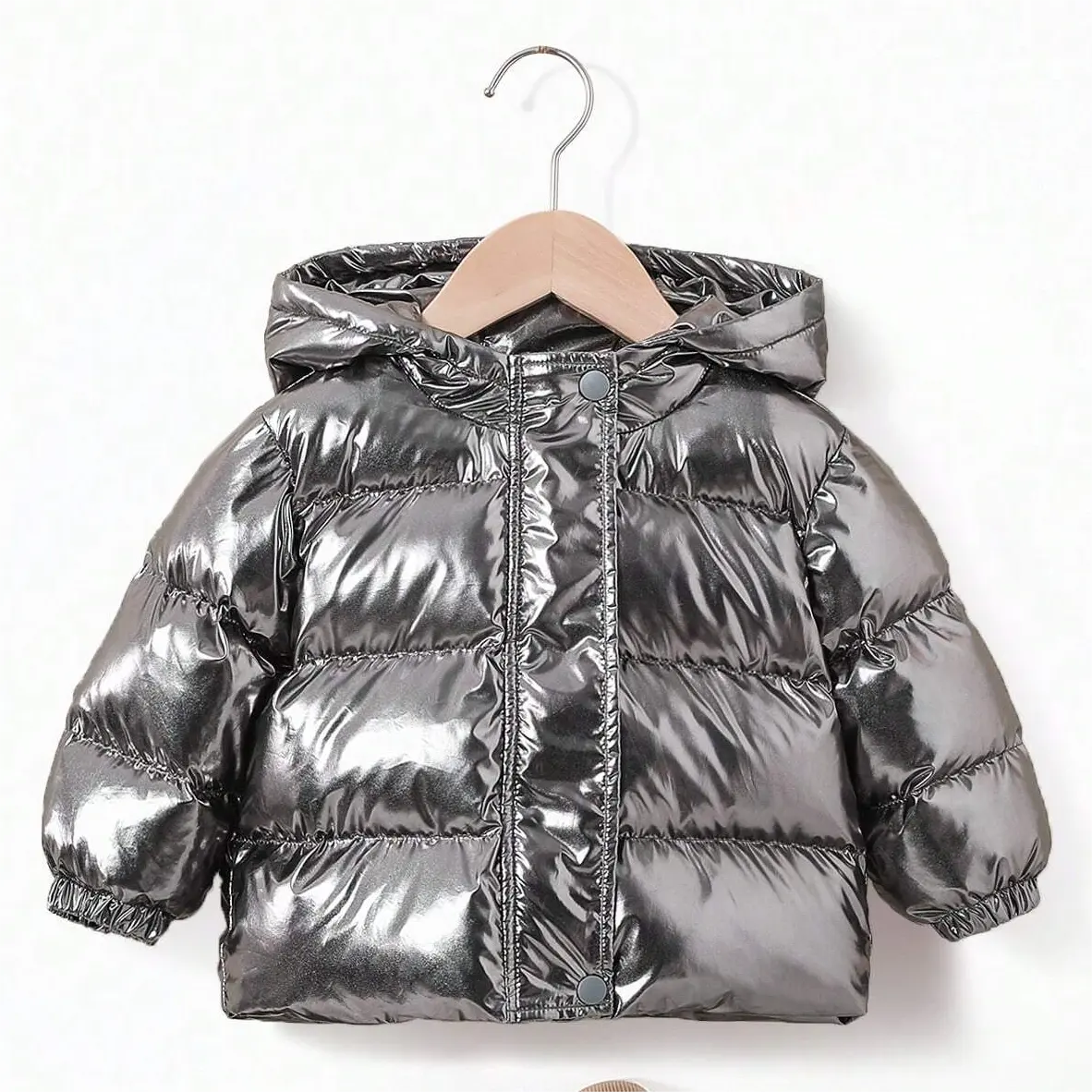 Jaqueta de inverno quente para crianças, casaco de bolha acolchoado prateado de alta qualidade, casaco curto para meninos