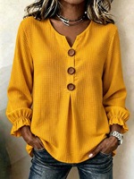 Nouveau haut à manches longues gaufré couleur unie pour femme, coupe ample et confortable, avec manches à volants, effet amincissant