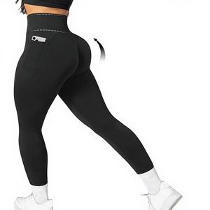 Leggings de yoga pour femmes, longueur intégrale, taille haute élastique, sans couture, en Spandex/Nylon, avec poches, pour le fitness - Product Image 1