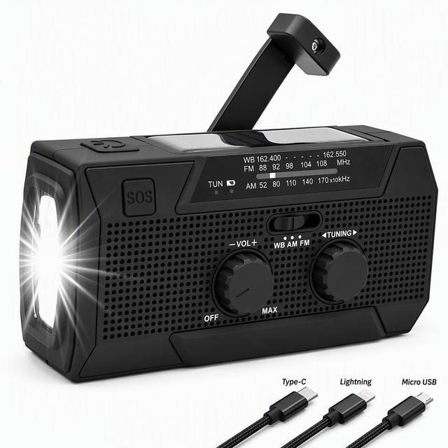 Multifunctional NOAA Weather Solar Hand Crank Rechargeable Phone Charger Power Bank LED Flashlight Hurricane Emergency Radio
