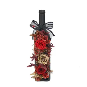 Awine şarap şekli gerçek gül korunmuş çiçek ebedi çiçek şişe şarap hediye için korunmuş güller
