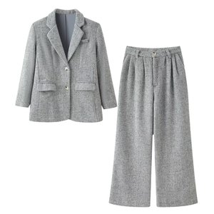 Ensemble Blazer et Pantalon <span class=keywords><strong>Femme</strong></span> Personnalisé 2026, Motif Chevrons, Coupe Décontractée, Costume en Laine <span class=keywords><strong>pour</strong></span> le Bureau et les Soirées, Ensembles 2 Pièces en Laine OEM/ODM - Product Image 1