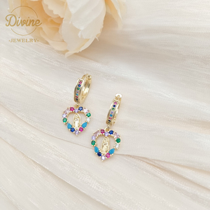 Boucles d'oreilles de luxe pour femmes, blanches, cristaux, strass, arc-en-ciel, Zircon, vierge marie, pendentifs, <span class=keywords><strong>2022</strong></span> - Product Image 5