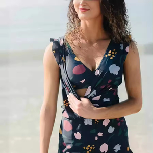 Conjunto de traje de baño para mujer, elegante conjunto de traje de baño de verano para mujer con volantes, sujetador push-up, Monokini con cuello en V, estilo coreano, dos piezas para secado rápido - Product Image 1