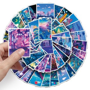 สติกเกอร์ไวนิลกันน้ำลายการ์ตูนอนิเมะฉากกลางคืน 50 ชิ้น สำหรับตกแต่งสเก็ตบอร์ด ขวดน้ำ - Product Image 5