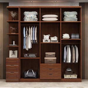 Chinese Style Panel <b>Wardrobe</b> Walnut Wood Hinged Door <b>Large</b> Capacity Storage Bedroom Cabinet - Product Image 2