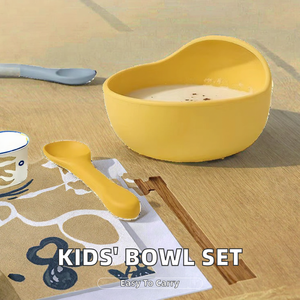 Vente en gros de vaisselle en silicone sans BPA bol d'alimentation pour enfants avec ventouse pour bébé fourchette pour manger facilement - Product Image 3
