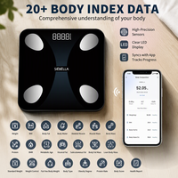 Analyseur de composition corporelle numérique intelligent avec écran LED, capacité 180 kg, fonction IMC, pèse-personne de salle de bain avec plateau en verre