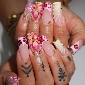 <span class=keywords><strong>Faux</strong></span> <span class=keywords><strong>ongles</strong></span> à presser imprimé léopard rose, avec fleurs 3D et strass, longs, forme cercueil, couleur nude, réutilisables, chics et tendance pour femmes - Product Image 6
