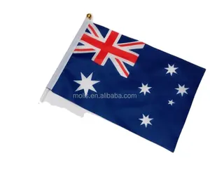 Preiswert Lager 100 % Polyester 14 * 21 cm Australien handgeführte welle-Flagge mit Stange