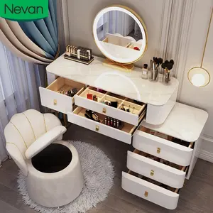 거울과 의자가있는 침실 현대 화장대를위한 북유럽 간단한 빛 고급 침실 옷장 보관 캐비닛 서랍