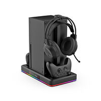 Support de rangement pour casque et station de charge avec éclairage coloré en ABS et ventilateur de refroidissement, compatible avec les consoles Xbox Series X/S