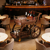 Chariot à liqueurs d'hôtel, style classique, chariot de bar mobile à 4 roues, chariot de service à vin en bois antique pour hôtel, restaurant, bar et salle à manger
