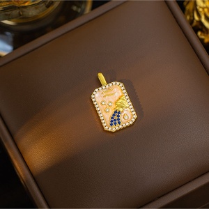 HD485 Venta Caliente Colgantes de Latón Esmaltado con Signos del Zodíaco de 12 Meses, Dijes Cuadrados Vintage con Incrustaciones de Circonita Cúbica para Collares al por Mayor - Product Image 5