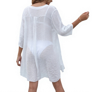 Vestido Playero de Verano para Mujer, Cuello en V, Manga 3/4, Corte Holgado, Transpirable, Superventas - Product Image 4
