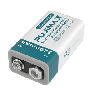 用于万用表麦克风烟雾探测器的PUJIMAX新型1200mAh 9v锂离子充电电池微型USB充电接口
