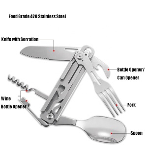 Nouveau design détachable extérieur <span class=keywords><strong>Edc</strong></span> Camping <span class=keywords><strong>6</strong></span> en 1 ustensiles en métal multi-outils cuillère et fourchette en acier inoxydable ensemble de couverts - Product Image 3