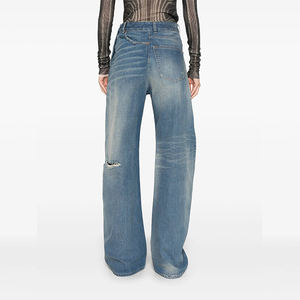 Pantaloni Jeans da Donna Streetwear Personalizzati Vestibilità Baggy Lavaggio Distrutto Asimmetrici a Vita Media <span class=keywords><strong>Sexy</strong></span> Patchwork Lavabili in Denim - Product Image 3