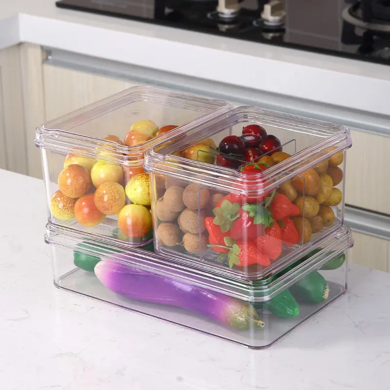 BPA 무료 냉동고 저장실 과일 야채 PET 보관함 서랍 보관함 투명 플라스틱 식품 보관 용기