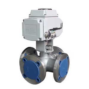 Válvula de bola de acero inoxidable de 4 vías con puerto en T, accionada por flange, DN50 2 pulgadas PN16, 12V CC, con ventana de 90 días - Product Image 1