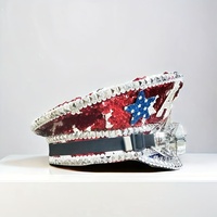 Chapeau de luxe à sequins et strass pour le 4 juillet, vente en gros, 3 MOQ |   Lunettes steampunk à pointes rouges et bleues USA personnalisées unisexe pour plage et fêtes en plein air