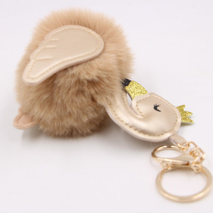 <strong>Swan</strong> Pom Pom Keychain PU Leather Animal Key Ring Furry Puff Ball Bag Hanger Fashionable <strong>Swan</strong> Promotion Gifts Plush <strong>Keychains</strong> - Product Image 2