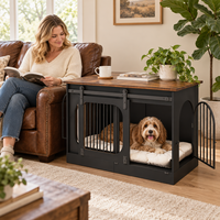 Meuble de canil en bois avec porte coulissante, table d'appoint pour chiens de petite et moyenne taille, avec coussin, pour intérieur