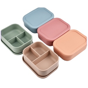 Boîte à lunch pour enfants rectangulaire réutilisable à 3 compartiments, durable, étanche, en silicone, avec couvercle - Product Image 1