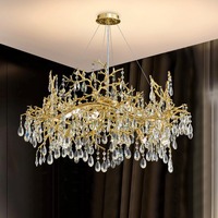 Lustre rond en cristal de branche d'aluminium, art français de luxe, lampe suspendue en verre façonné, villa, salon, chambre à coucher, lumière de plafond dorée