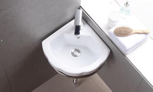 Lavabo de Esquina Triangular de Cerámica de Buena Calidad y Económico, Lavabo de Pared Pequeño para Baño - Product Image 3
