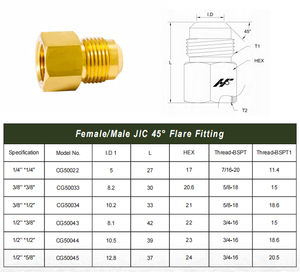 Raccords en laiton anti-corrosion 1/2"3/8" femelle-mâle JIC 45 °   Raccord évasé fileté BSPT pour matériel de tuyauterie marine et de yachts, fabriqué à Taïwan - Product Image 5