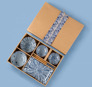 <span class=keywords><strong>New</strong></span> 7-Piece Nhật Bản Bộ đồ ăn bằng gốm với Hộp quà tặng 8-inch Sushi tấm bowlsauce tấm và đũa thiết lập với hộp quà tặng tinh tế - Product Image 4