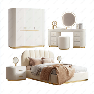 Contemporary Chic Bedroom Furniture <b>Set</b> MDF Wood Bed Wardrobe Dressing <b>Table</b> <b>Side</b> Cabinet for Home Use Modern Style for Villas - Product Image 3