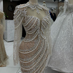 Abito da sera di fascia alta senza spalline da donna abito da ballo con strass con perline e sirena abiti da festa - Product Image 4