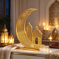 Croissant de lune Ramadan 80/100cm en bois avec LED, décoration de table islamique pour la maison, ornement Eid Mubarak, couleur personnalisée, vente en gros d'usine