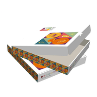 Emballage pour pizza en carton ondulé avec dossier magnétique, revêtement UV, laminage mat et gaufrage, recyclable