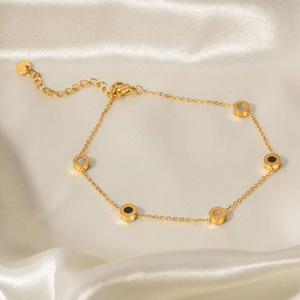 Trendy 18K Goud Roestvrij Staal Enkelband Voet Sieraden Mode Rond Zwart Wit Shell Kralen Ketting Enkelbanden Voor Vrouwen