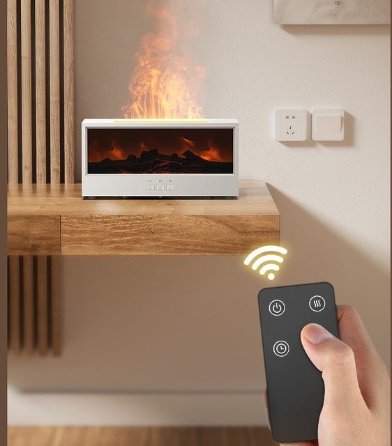 New Simulation 3D Retro Fireplace Flame Oils Diffuser, Desktop Home Remote Control  Charcoal Fireplace Humidifier